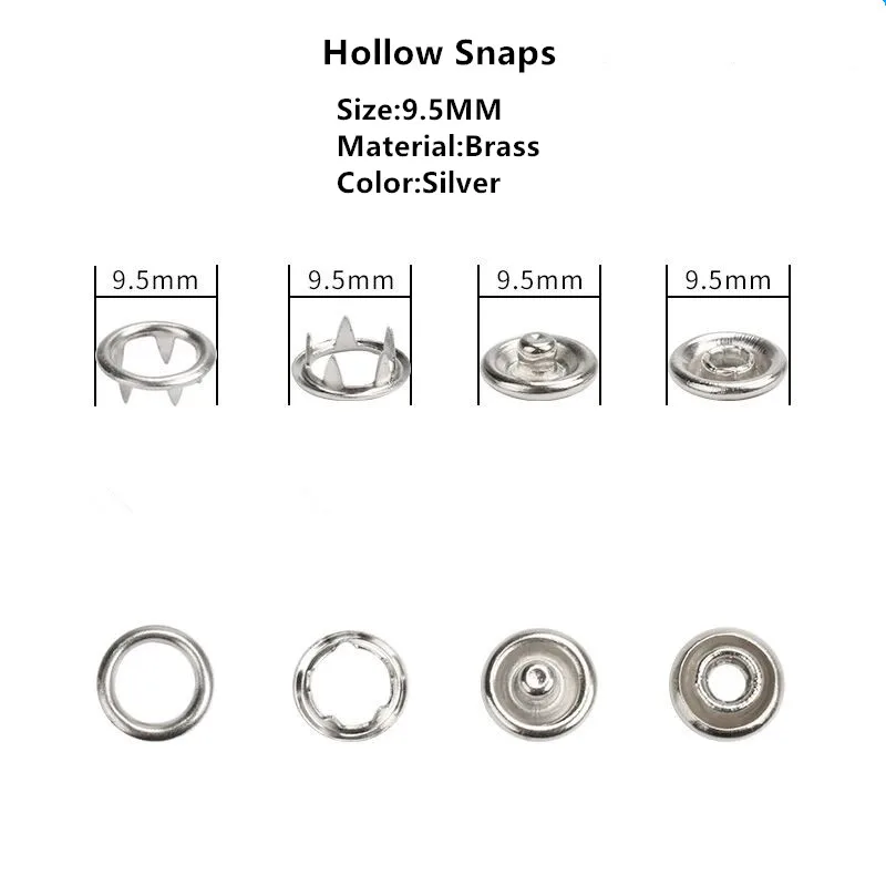 50sets(4pcs 1set) 9.5/11mm Sliver Metal Pearl Prong Snap Buttons Press Studs Fasteners Baby Romper Buckle Button for Clothes Sew