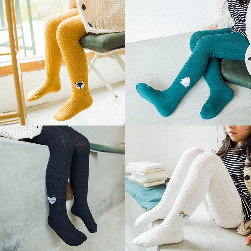 Fashion Children's Embroidery Cartoon Spring And Autumn Pantyhose Girls' Solid Color Twist Leggings Student Children's Tights