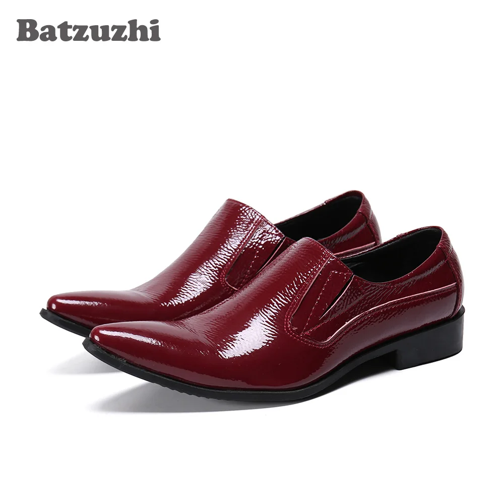 

Batzuzhi Formal Business Leather Dress Shoes Pointed Toe Slip on Oxford Shoes for Men Wine Red Wedding Shoes Men, Big Sizes US12