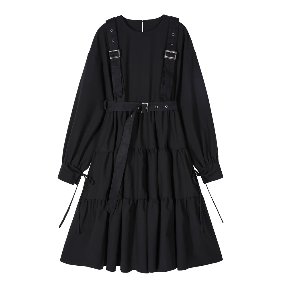 

Gothic Style Black Long Dress Women Punk Long Sleeve Lace Up Vintage Midi Dresses 2022 Fashion Halloween Cosplay Loose Vestidos