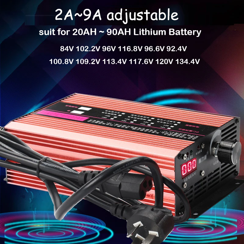 120V 84V 96V 102.2V 117.6V 100.8V Lipo Li-ion Lifepo4 Lithium Battery Charger Fast 2A 5A 8A 9A Adjustable Charge 24S 26S 28S 32S