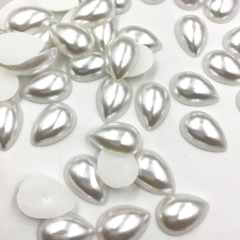 100pcs/pack 14x10mm Beige/White Beads ABS Ivory Half Water Droplets Imitation Pearls Suitable For Manual DIY Production