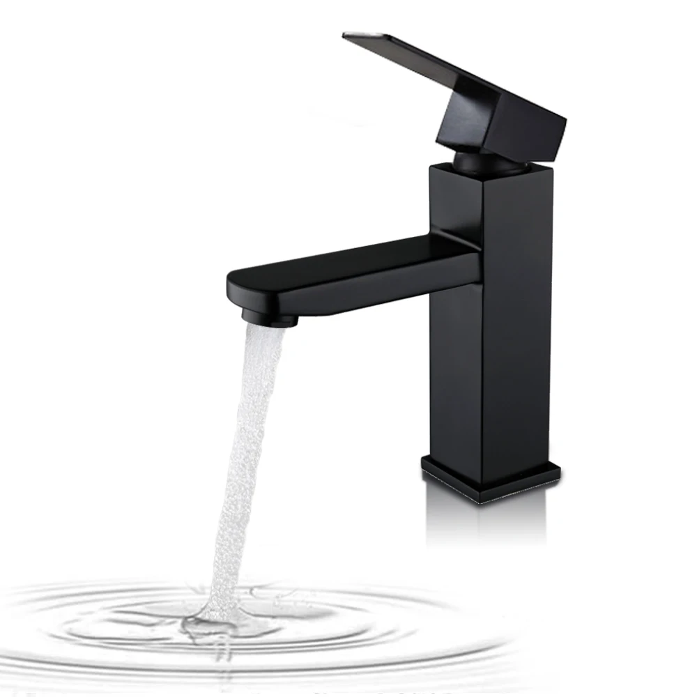 BANGPU Single Hole Bathroom Sink Faucet Stainless Steel Modern Single Handle Vanity Faucet Deck Mounted Matte Black Mixer Tap