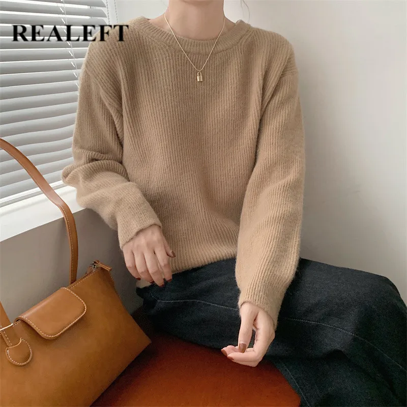 REALEFT Autumn Winter Knitting Women's Sweaters 2021 New Elegant Long Sleeve Casual Loose Chic Women's Pullovers Tops Female