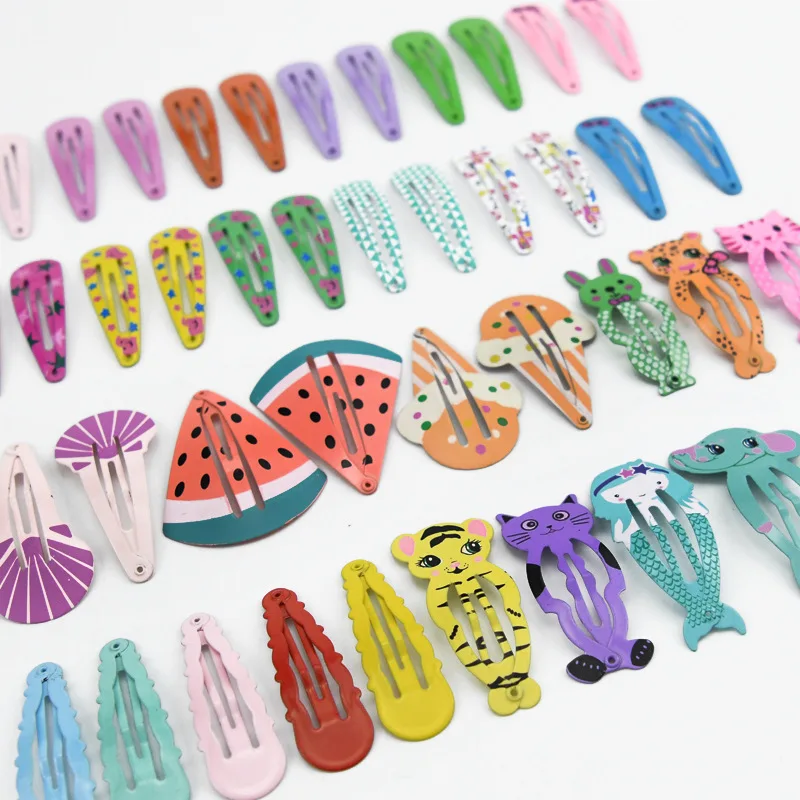 5cm Mix Color Metal Animal Fruit Ice Cream Prints Hairgrip Snap Hair Clips for Children Girls Hair Accessories Women  JXN001