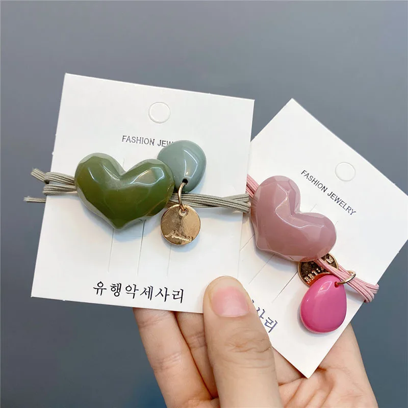 Fashion Hot Selling Fashion New Arrival Acrylic Heart Hair Band Women Girls Student Hair Rope High Elastic Rubber Hair Ring Gift