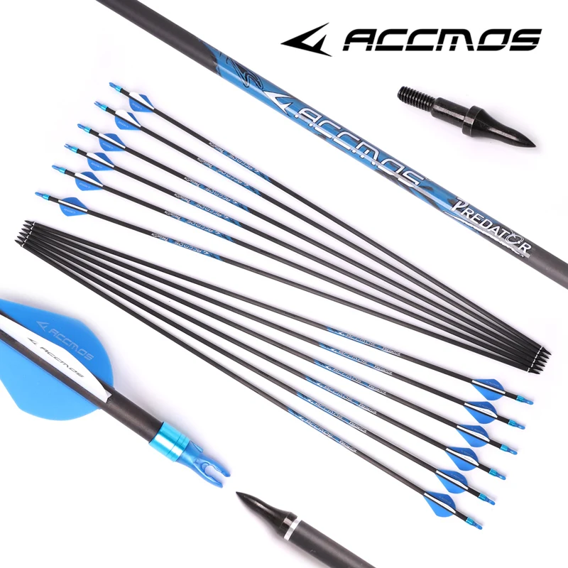 12pc 32 inch Spine 250 300 350 400 500 600 700 800 Pure Carbon Arrow ID 6.2 mm  Archery For Compound /Recuvre Bow  Hunting