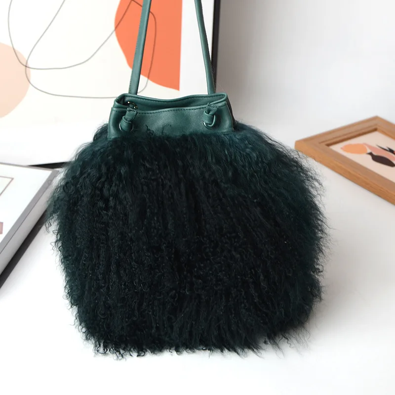 New Real wool bag Australian beach wool fur shoulder bag wool ladies handbag large capacity fashion luxury handbags handbags