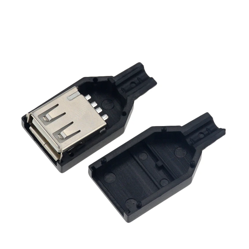 10pcs Type A Female USB 4 Pin Plug Socket Connector With Black Plastic Cover