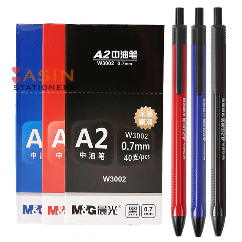 M & G 40pcs 0.7mm zwarte Druk balpen Olie Pen Plastic balpen multifunctionele druk Balpen pen School Briefpapier