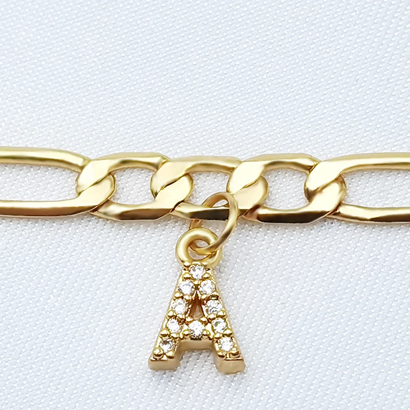 18K A-Z Zircon Nameplate Chain Custom Name Necklace Personalized Crystals Initials Letter Hook Pendant Jewelry for Lady Gift