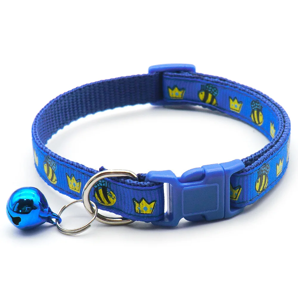 Adjustable Cartoon Pet Cat And Dog Collar Bee Print With Bell Cat Collar Small Dog Chihuahua Pet Supplies Accessories