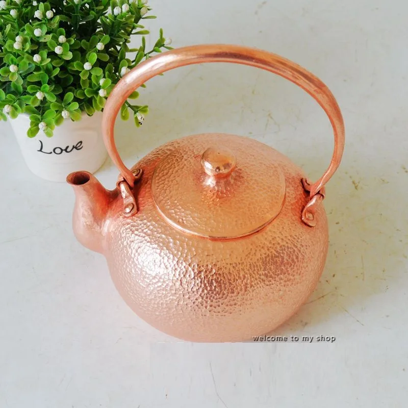 Top Grade Pure Copper One Full Piece Water Kettle Thick Handmade Teapot Lid With Handle Gift