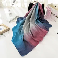 New Fashion Silk Gradient Square Scarf 90*90cm Women Neck Hair Tie Band Bag Warp Soft Neckerchief Hijab Headscarf Foulard