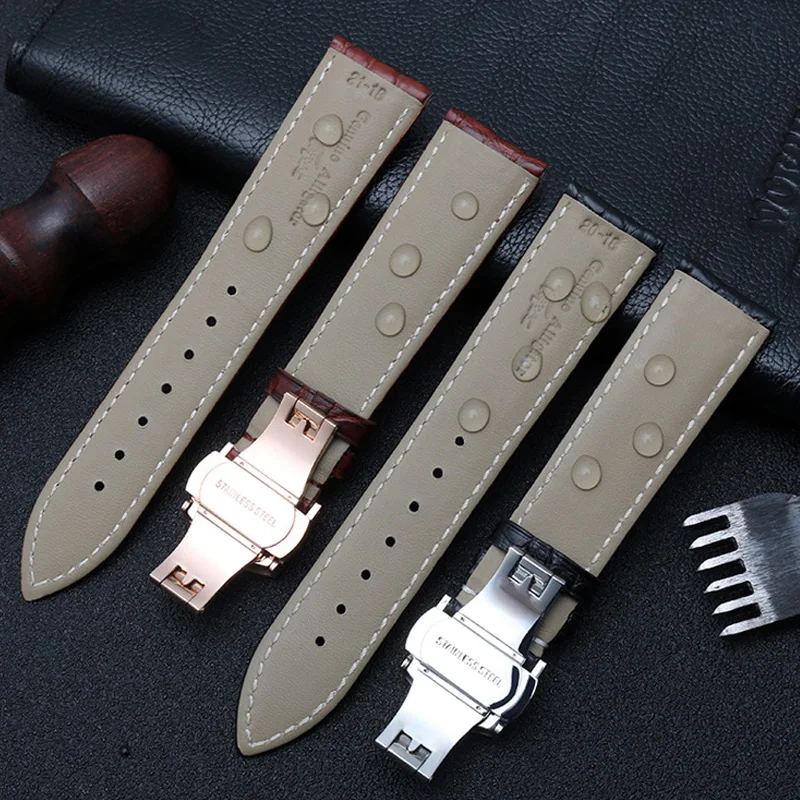 12 14 16 18 20 22 24mm Crocodile Leather Alligator Strap for Longines Master Omega Men and Women Butterfly Clasp Watchband