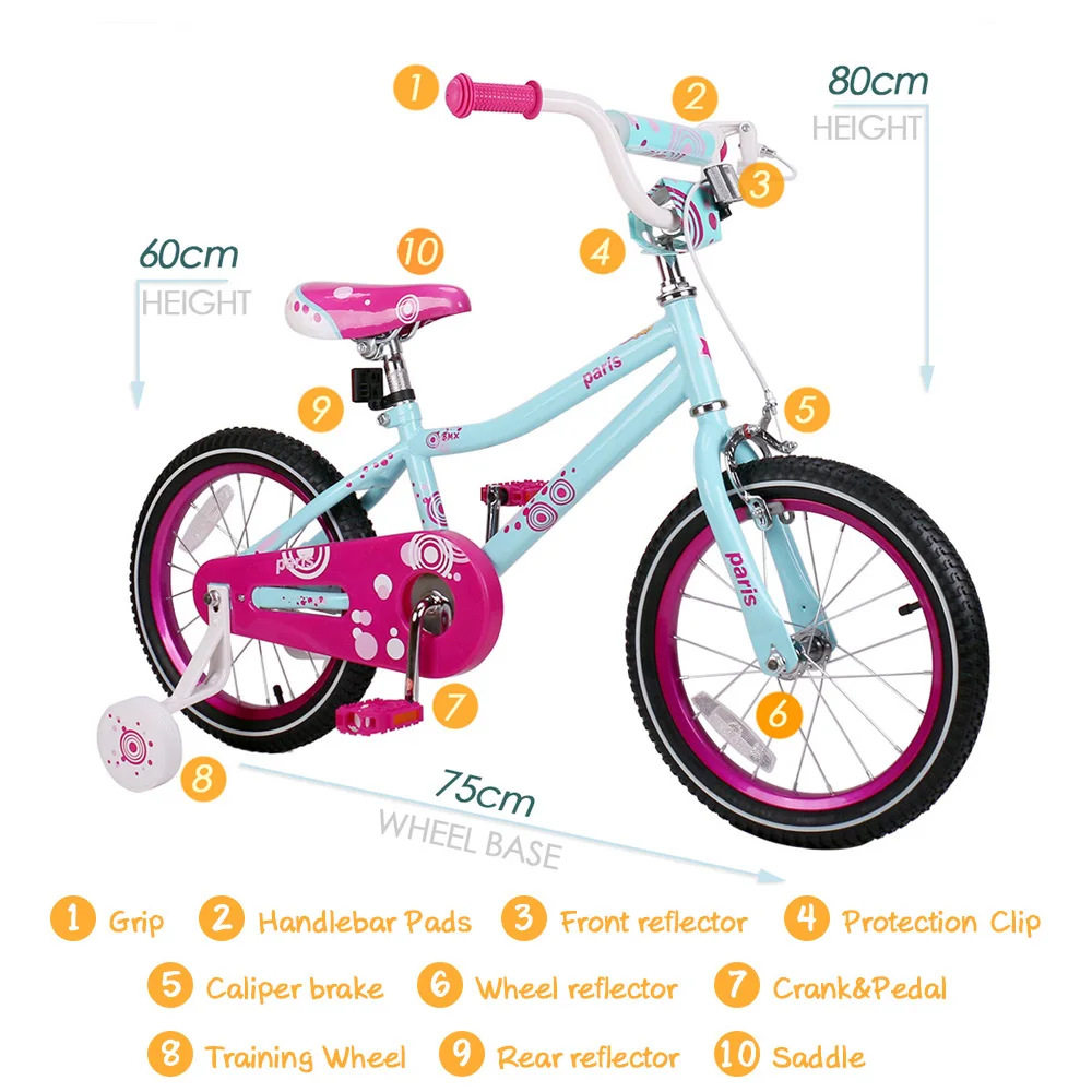 US Free Shipping 12/14/16 inch colorful Kids Children Bike Princess Kids Bicycles Girls Bike Foot Break BSCI Verified Factory