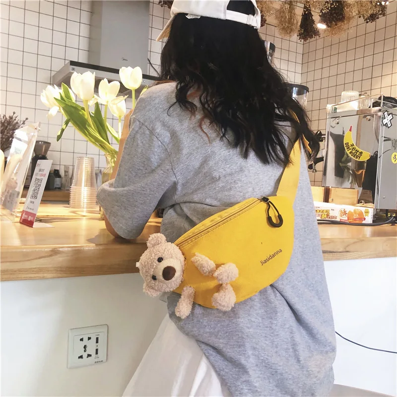 Summer new fashion female chain messenger bag Japanese and Korean style female student cute plush bear messenger chest bag