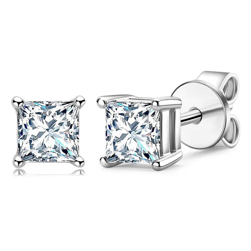 Trendy 925 Sterling Silver 0.5 Carat D Color Princess Square Moissanite Stud Earrings for Women Fine Jewelry Anniversary Gift