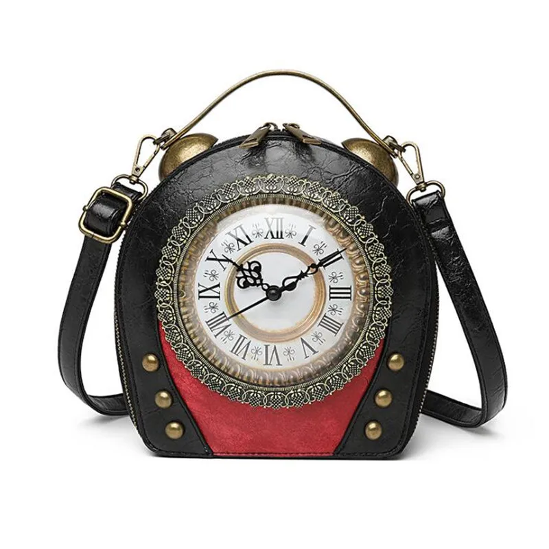 Personalized Fun Fashion Clock Shape New women\'s bag retro portable packaging walkable clock female bag can be shoulder slung PU