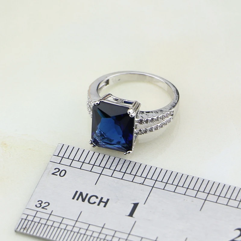 Blue Rhinestone White CZ Costume Jewelry 925 Silver Bridal Jewelry Sets for Women Wedding Earring/Pendant/Necklace/Ring