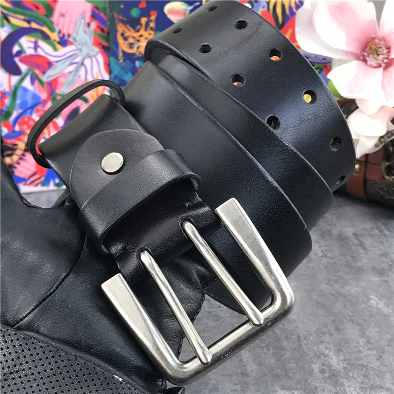 Super Wide 4.2CM Luxury Thick Genuine Leather Men Belt Double Buckle Belt Ceinture Leather Belt Men Jeans Trouser Belt MBT0018
