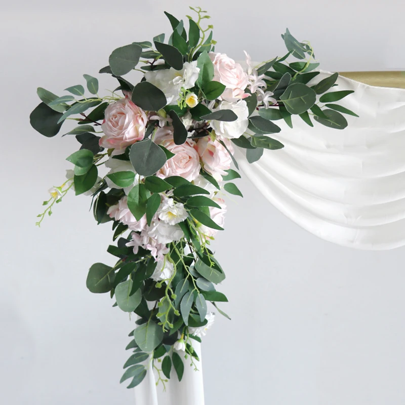 2 pezzi di fiori artificiali per matrimoni, arco rosa, cartello di benvenuto, cartello, ghirlanda, decorazione, fila di fiori appesa, sfondo,