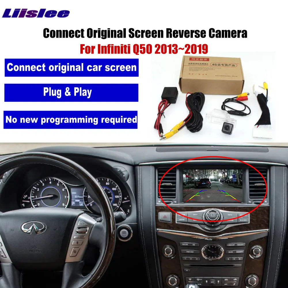 For Infiniti Q50 2013-2019 Car Rear View Camera Parking Adapter RCA HD CCD CAM OEM Display Reversing Image Upgrade Kit