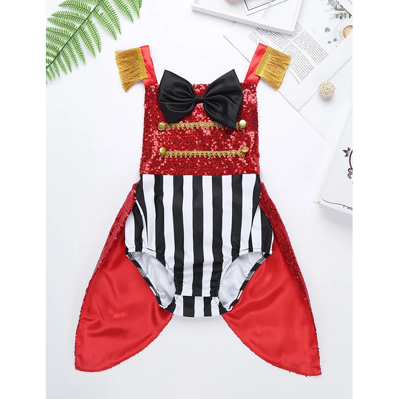 ChicTry Baby Girls Sequins Bowtie Striped Romper Kids Toddlers Birthday Party Halloween Cosplay Ringmaster Outfit Circus Costume