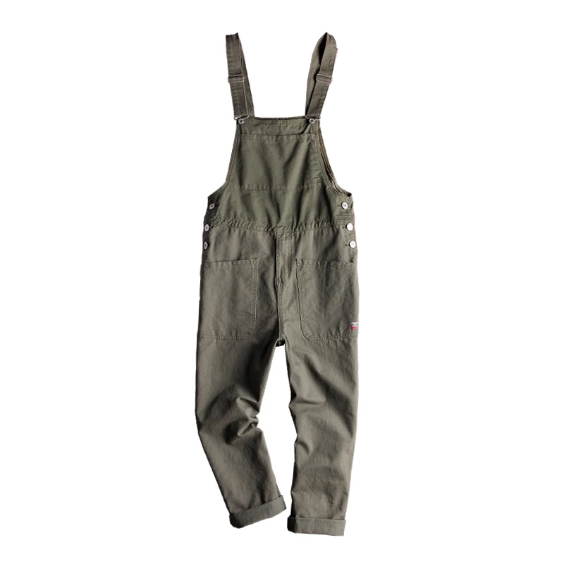 

2021 Overalls Mens Bib Jumpsuits Cotton Loose Big Pocket Hip Hop Youth Street Pants Male Black Green Khaki Casual Trousers