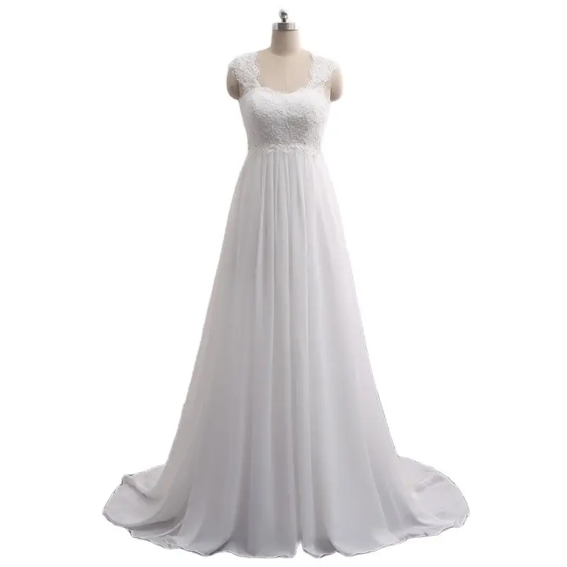 

A Line Chiffon Lace Beading Elegant Cap Sleeve Evening Bridesmaid Dresses Wedding Party Formal Prom Sweep Train Corset Back