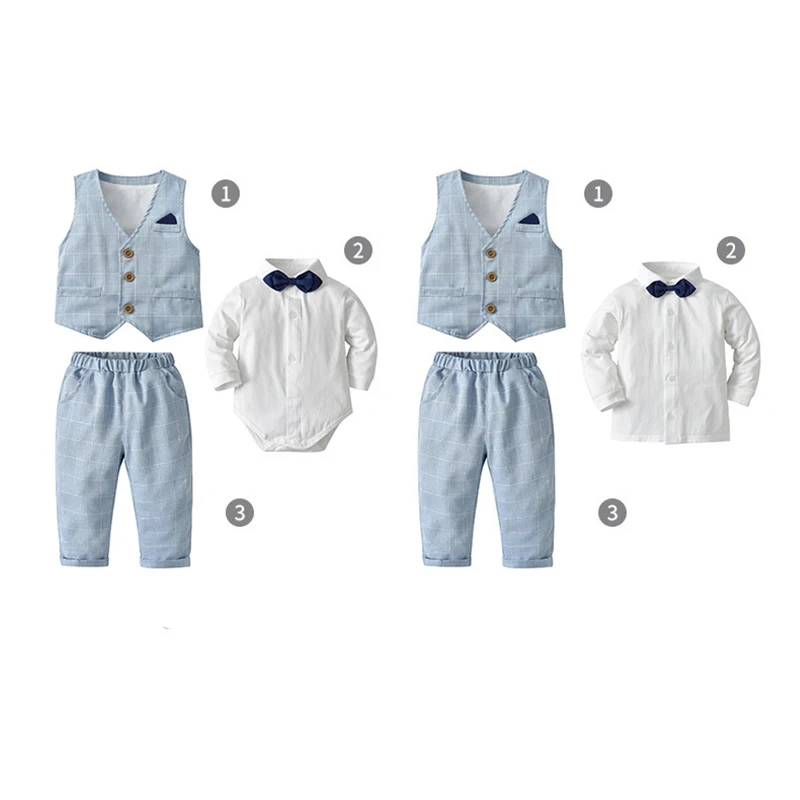 Baby Boys Clothes Sets Kids Toddler Boys Long Sleeve Bow Tie Gentleman Suit Wedding Birthday Party Dress Baby Formal Clothing