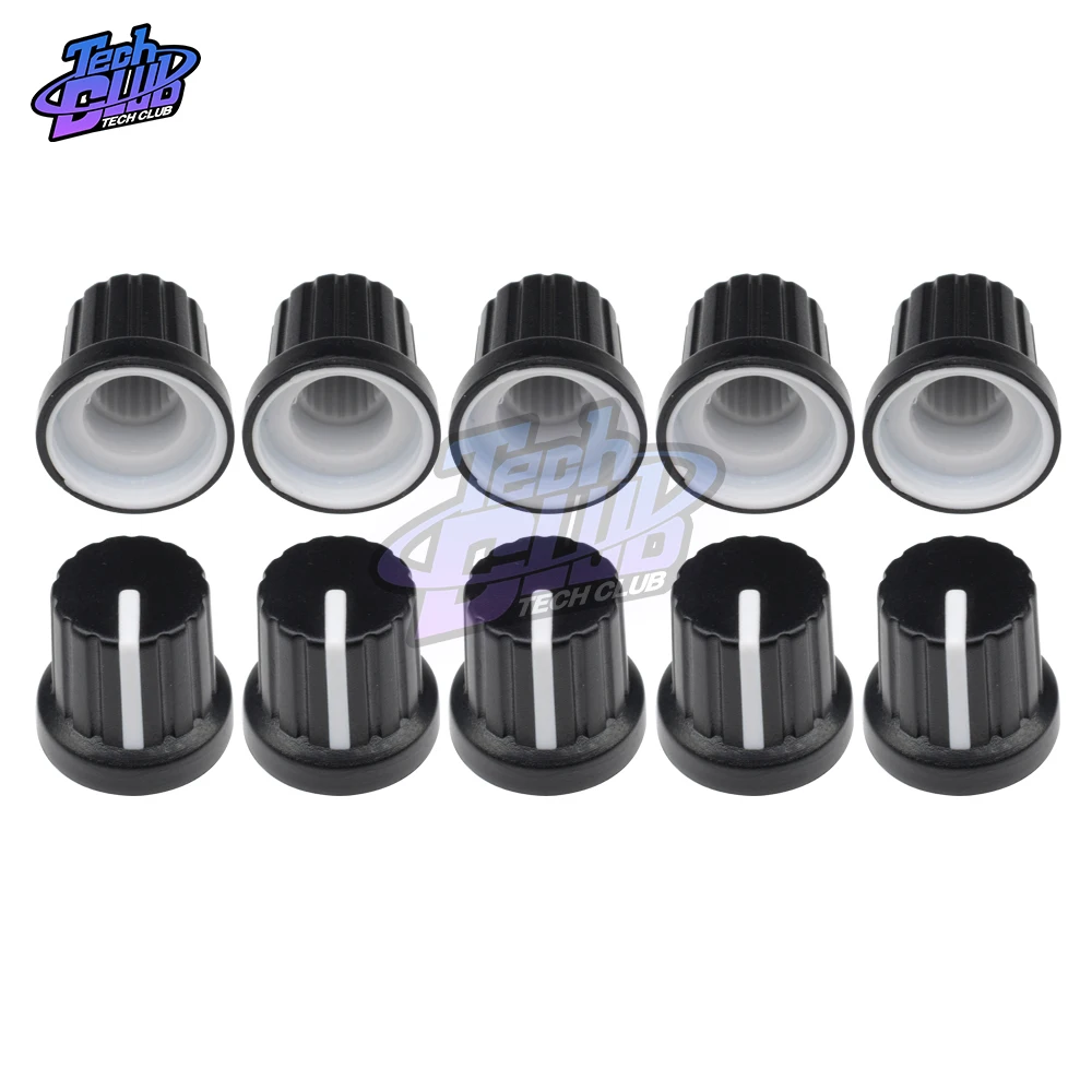 10 piezas WH148 perillas de potenciómetro de 6mm diámetro de plástico orificio de eje perillas de potenciómetro tapas switch accesorios para potenciómetro