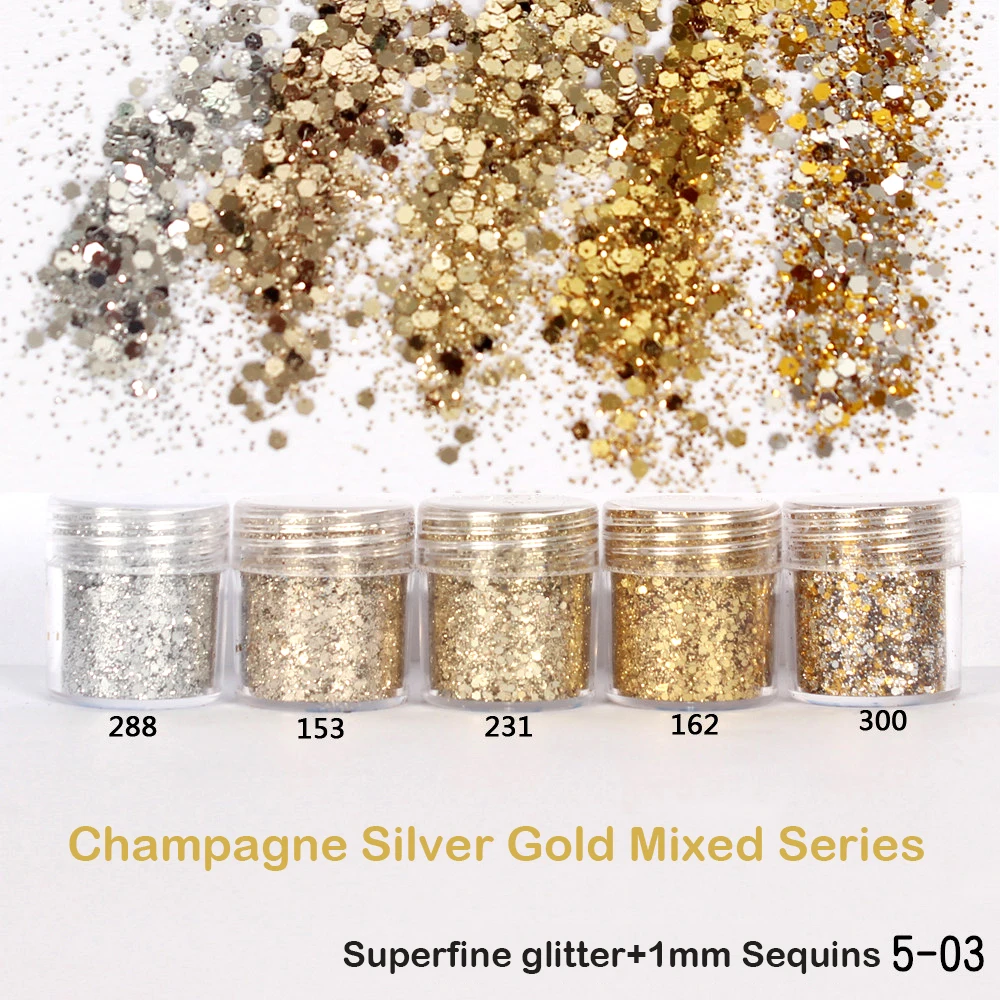 10ml Nail Polish Sequin Champagne Silver Gold Mixed Series Gloss Glitter Powder Sequin Powder for Nail Polish Decoration Art