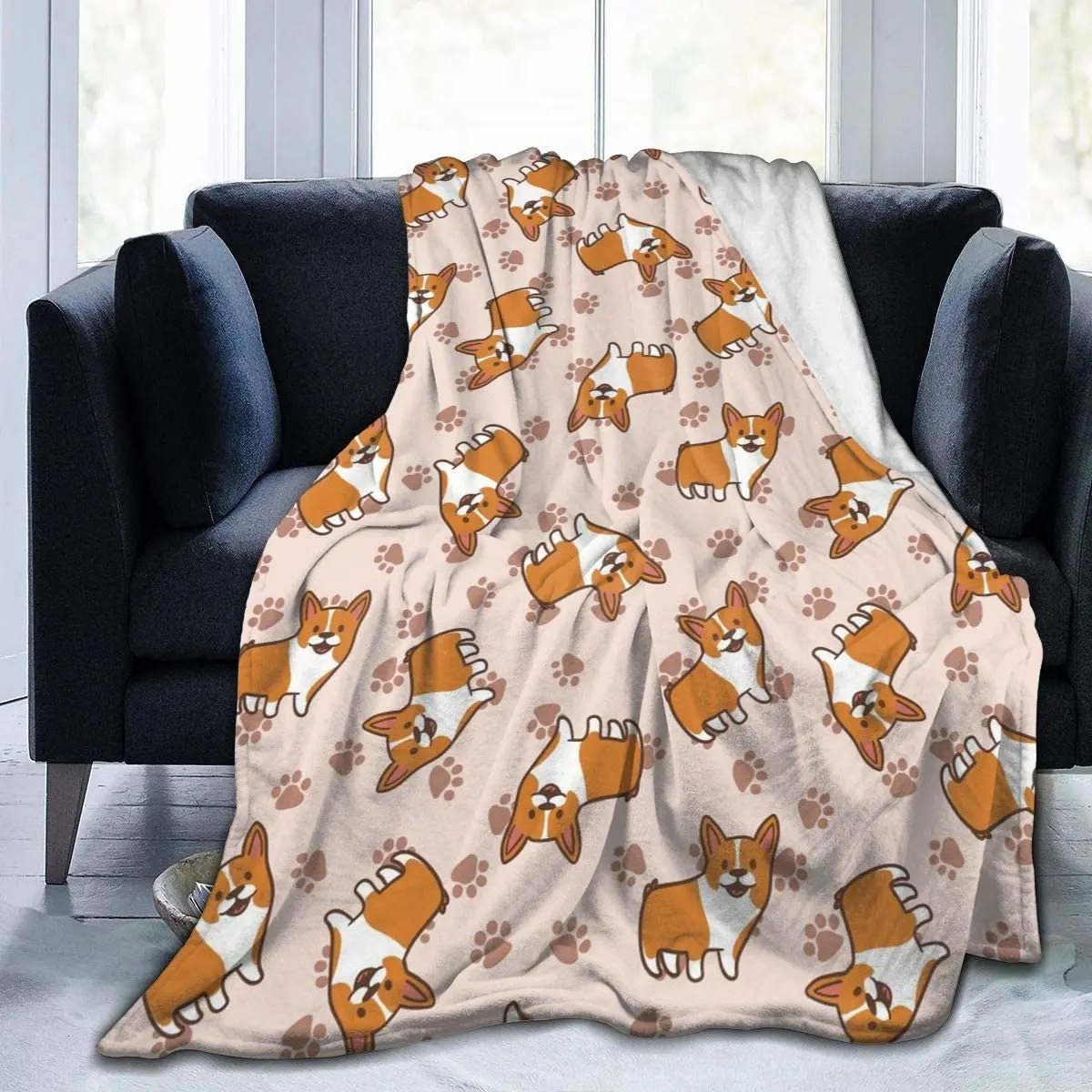 Corgi Dogs flanella Fleece Throw coperta soggiorno camera da letto divano Warm Soft Paw Print coperta da letto per bambini adulti per tutte le