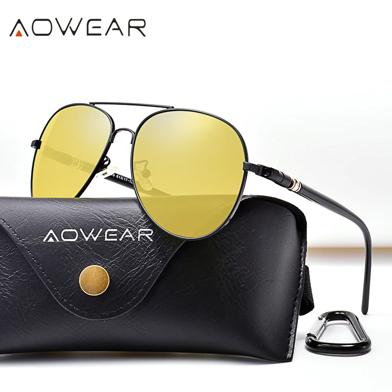 AOWEAR HD Night Vision Glasses Man Polarized Yellow Night Driving Aviation Sunglasses Brand Designer Car Driver Goggles Eyewear