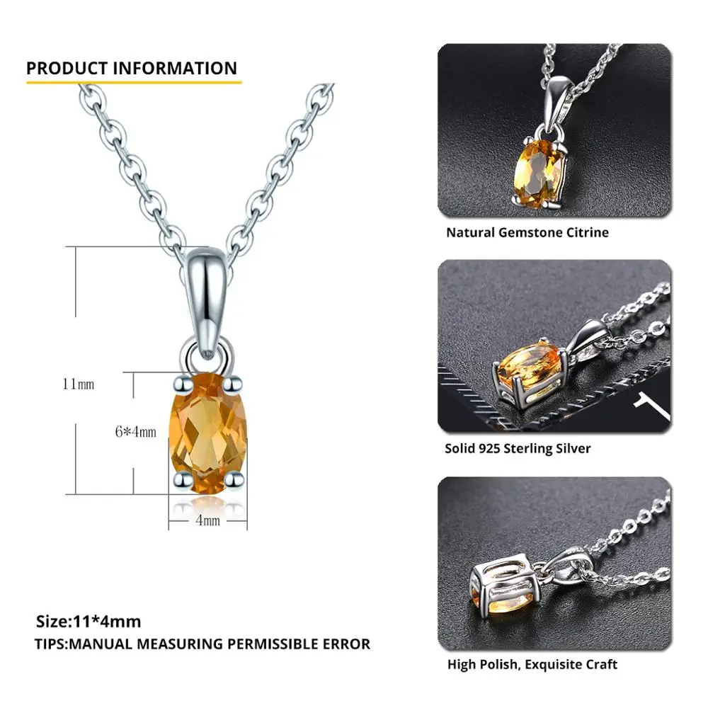 Hutang Citrine 925 Silver Pendant Oval 6x4mm Real Yellow Gemstone Solid 925 Sterling Silver Chain Fine Simple Jewelry for Women