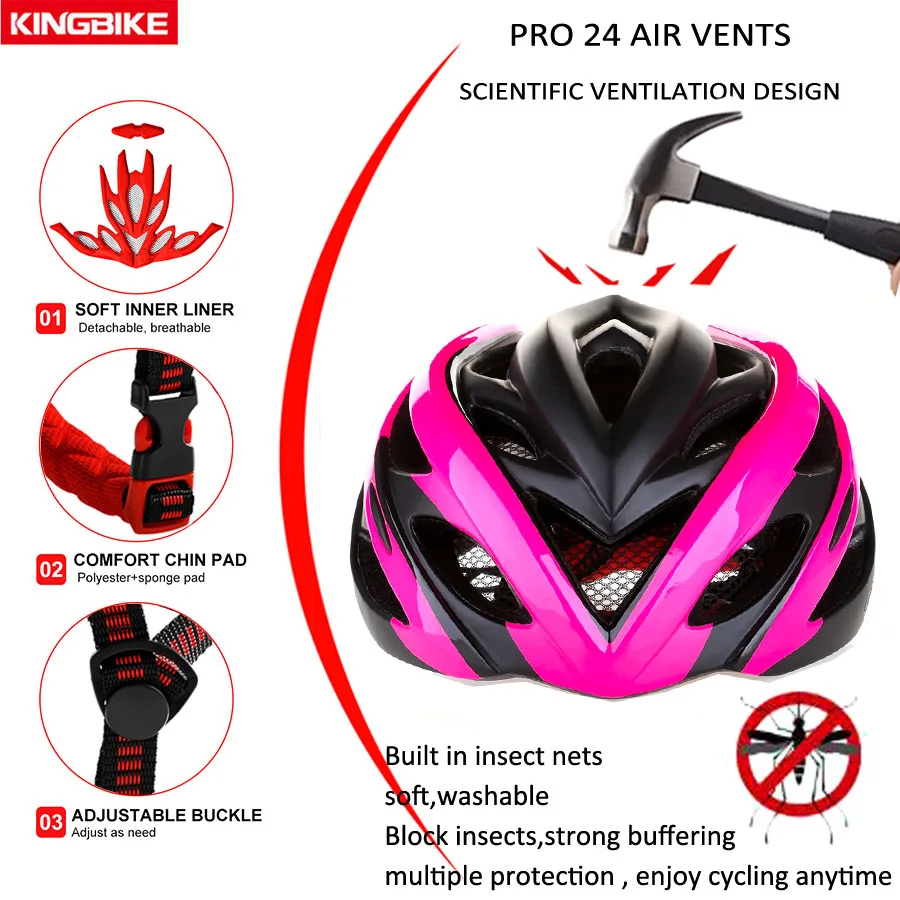 KINGBIKE Casco de Ciclismo MTB para Hombre y Mujer, Moldura Integrada, Luz de Advertencia, Ultraligero, Transpirable, Seguridad