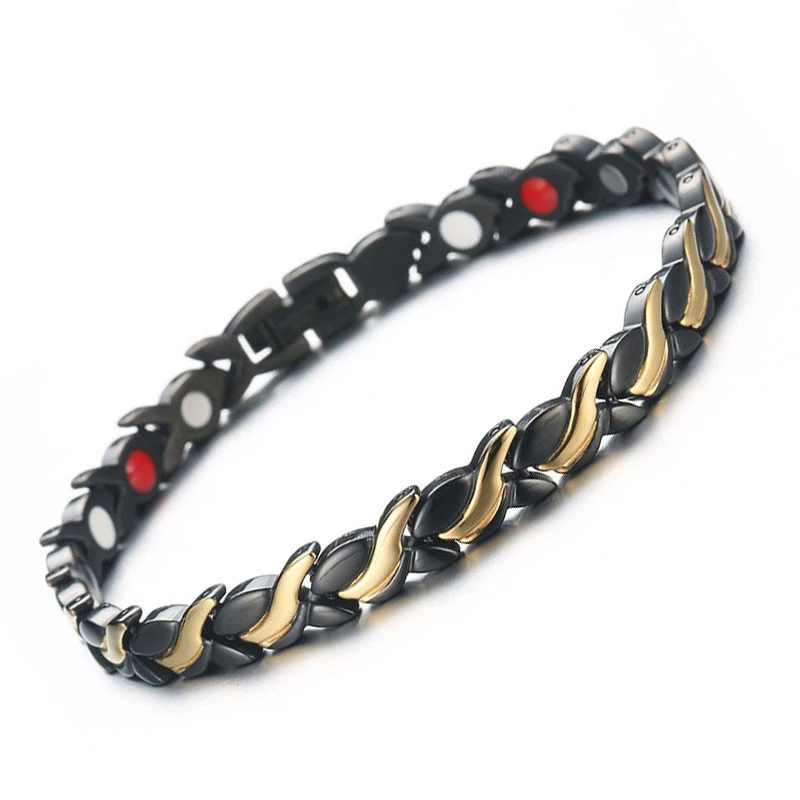 

Classic Wavy Slimming Bracelet Black Gold Charm Titanium Steel Magnetic Bracelet Leaf Sports Health Care Weight Loss Product New