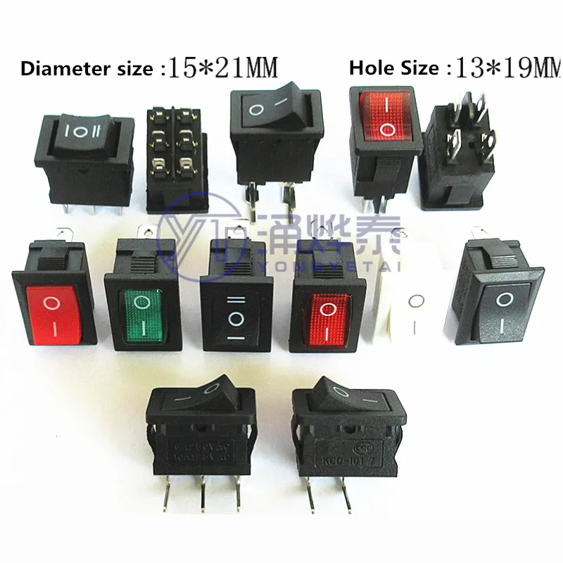 YYT 5PCS KCD1 rocker switch KCD1-101 2pin 4pin water dispenser electronic weighing boat rocker power button 15*21MM