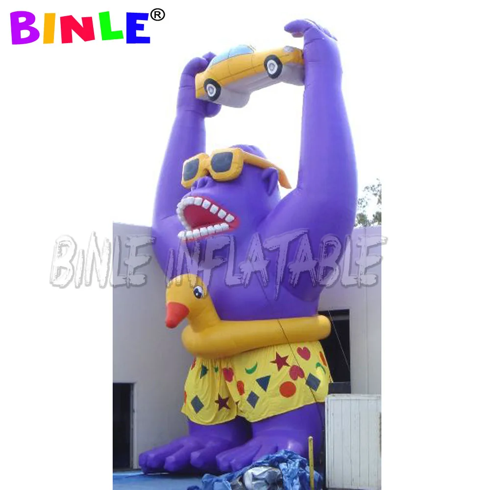 China popular purple inflatable gorrila with rubby duck&car,giant chimpanzee with yellow glasses for promotion