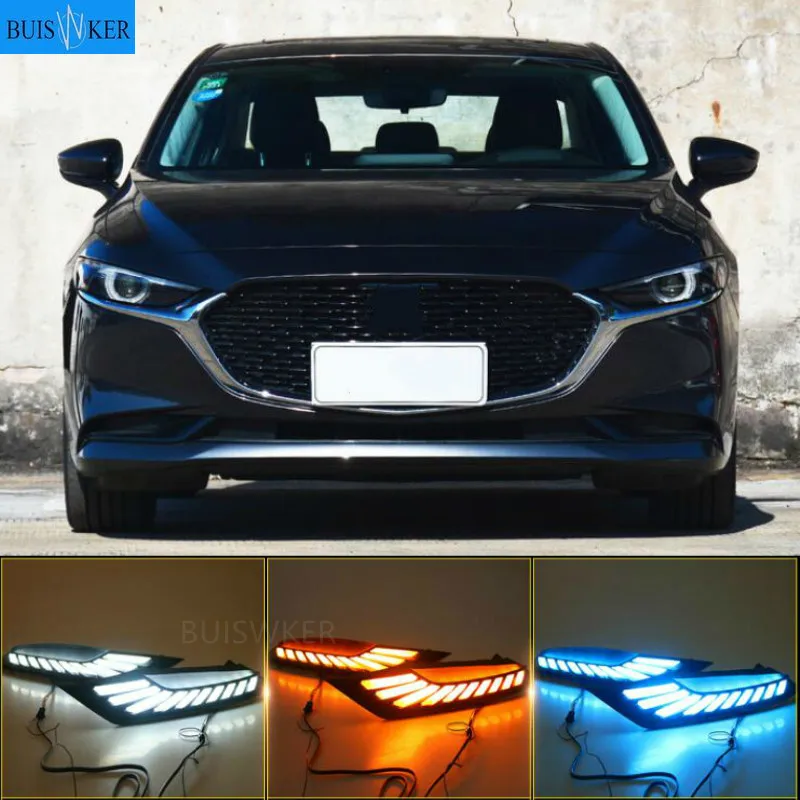 

2pcs DRL for Mazda 3 axela 2019 2020 12V LED car DRL Driving daytime running light fog lamp with dimming turn Signal style Relay