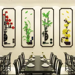 Chinese Style Flower Plants Wall Sticker For Restaurant Hotel Porch Decor 3D Painting Frame Pattern Mural Art Wallpaper Decals