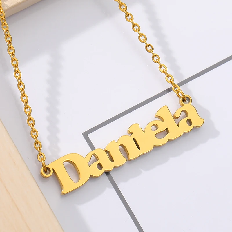 Collares con nombre personalizado para mujer, Collar personalizado de acero inoxidable, gargantilla de cadena con placa con nombre, joyería de