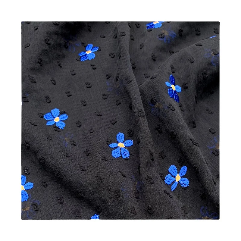 

Width 59" Fashion Simple Crepe De Chine Grain Embroidered Chiffon Fabric By The Half Yard For Dress Shirt Cheongsam Material