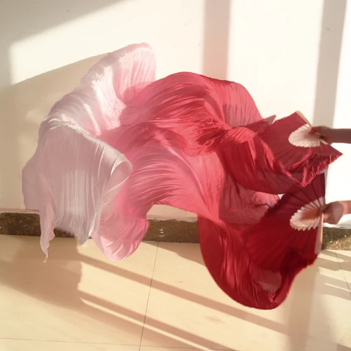 Imagen 1 del producto Abanicos de velo de seda 100% Real para danza del vientre, accesorios de actuación personalizados, costillas de bambú, tamaño clásico, venta al por mayor, 1 par