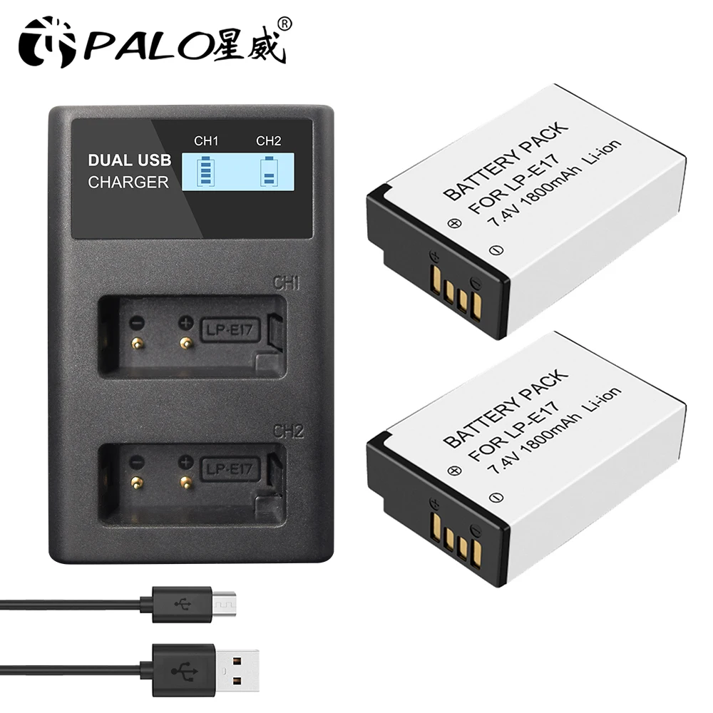 PALO usb LPE17 battery charger with LP E17 LP-E17 Battery for Canon EOS 200D M3 M6 750D 760D T6i T6s 800D 8000D Kiss X8i camera