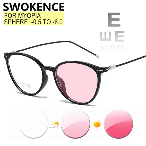 Imagen 1 del producto SWOKENCE-gafas fotocromáticas para miopía para hombre y mujer, anteojos de moda para miopía con prescripción de-1,0 a-6,0, descoloridos, F044