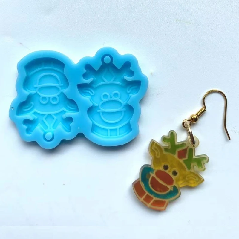 Christmas Series DIY Epoxy Resin Mold Xmas Tree Snowman Casting Silicone Mould for Earrings Making Decorative Oranment