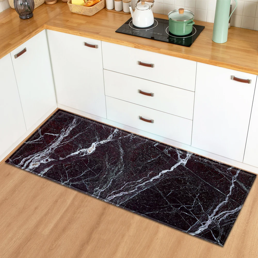 Kitchen Rug Home Entrance DoorRug Living Room Bedroom Floor Decoration Long Carpet Marble Pattern Hallway Bathroom Anti-Slip Rug