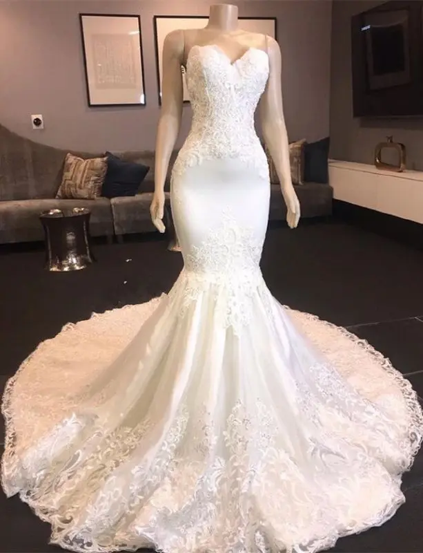 تخصيص شيك الحبيب حورية البحر فستان الزفاف 2024 طويل الدانتيل انفصال قطار زي العرائس خمر Vestidos De Novia Mariage